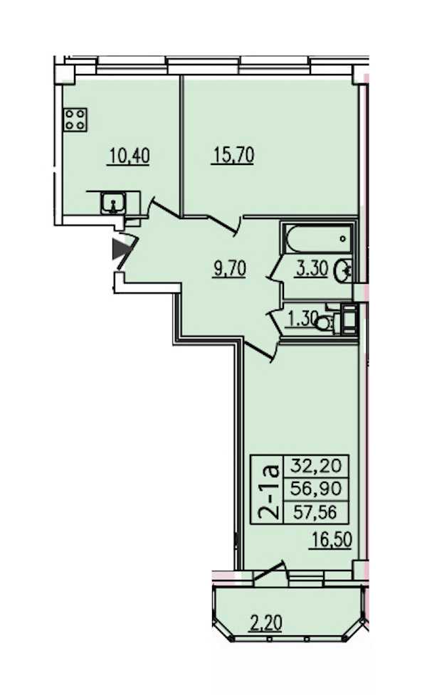 Двухкомнатная квартира в : площадь 58.19 м2 , этаж: 3 – купить в Санкт-Петербурге